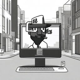 A '404 error' displayed on a computer screen in a street-style theme, with a Black character in the scene