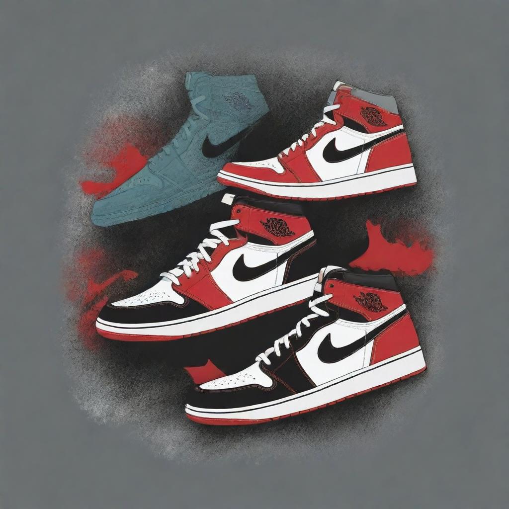 Graphic design of iconic Jordan sneakers, perfect for a stylish t-shirt print.