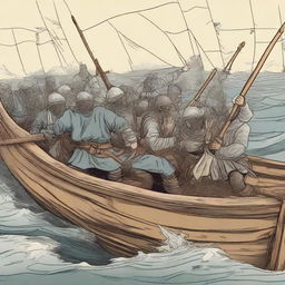 Create an illustration of armed medieval Baltic sailors with their faces obscured