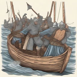 Create an illustration of armed medieval Baltic sailors with their faces obscured