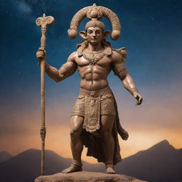 A majestic deity, represented as the God of Ram. This deity is depicted as a strong, ethereal figure with ram-like features against a celestial landscape.