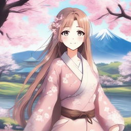 A beautiful anime-style waifu character with long flowing hair, wearing a stylish outfit