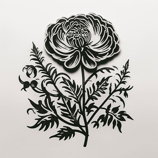 Create a custom cut stencil of a flower with clear, distinct lines and shapes, including petals, leaves, and a stem