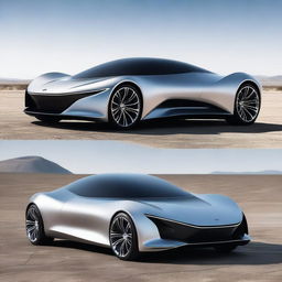 A low drag, aerodynamic, futuristic coupe with a mid-engine layout and no sideview mirrors