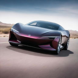 A low drag, aerodynamic, futuristic coupe with a mid-engine layout and no sideview mirrors