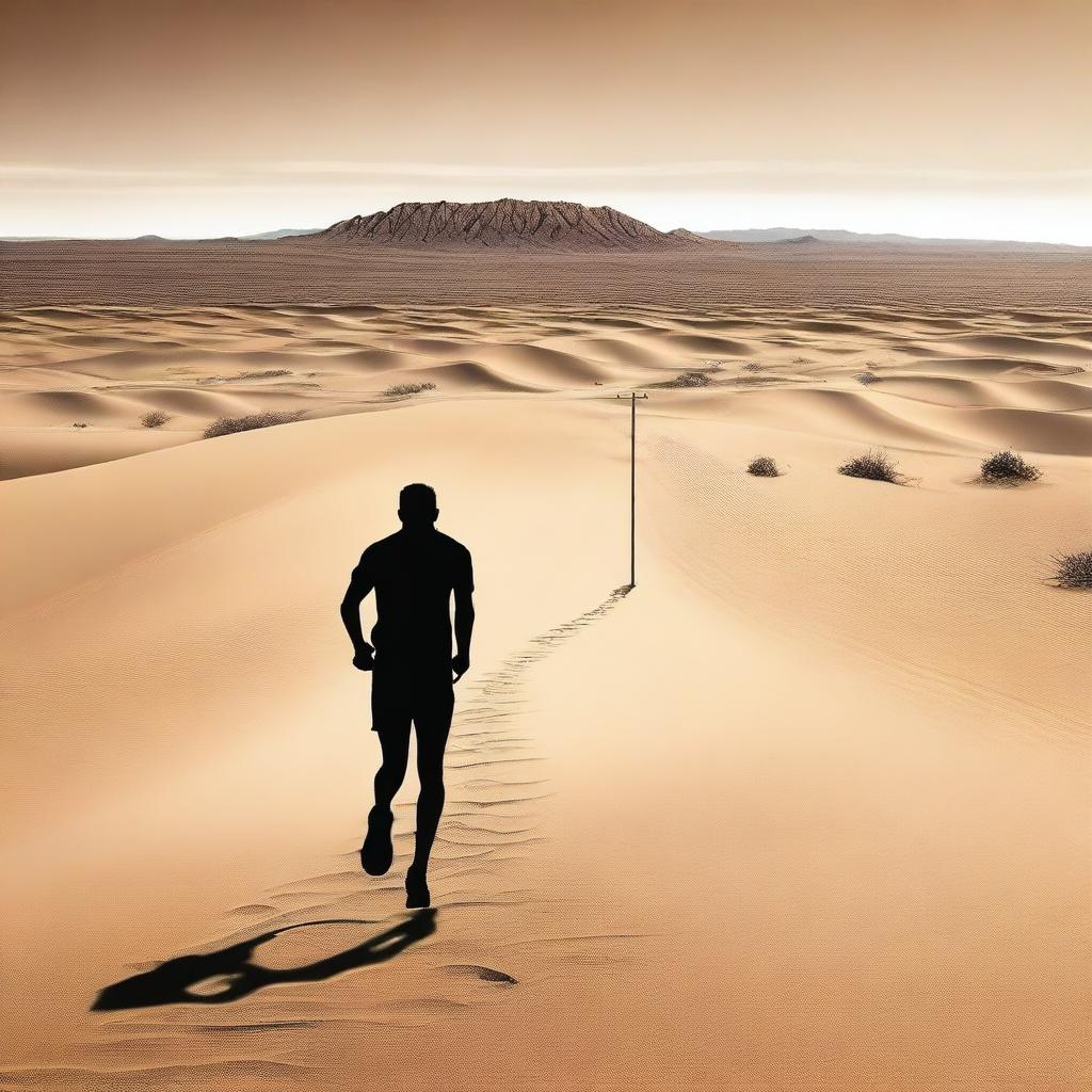 An image depicting the parallel between a marathon runner in a desert and a successful person making deliberate choices