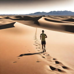 An image depicting the parallel between a marathon runner in a desert and a successful person making deliberate choices