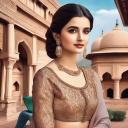 A detailed portrait of Alia Bhatt, the famous Bollywood actress, with a glamorous and elegant look