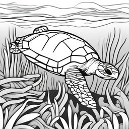 A coloring page for kids featuring a sea turtle swimming in the ocean