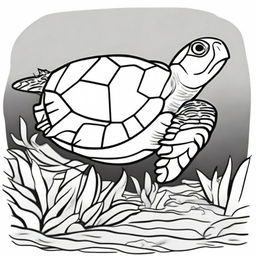 A coloring page for kids featuring a sea turtle swimming in the ocean