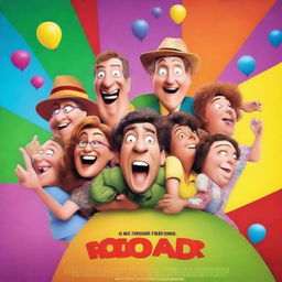 A vibrant and humorous movie poster featuring a group of quirky characters in a comical situation