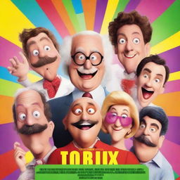 A vibrant and humorous movie poster featuring a group of quirky characters in a comical situation