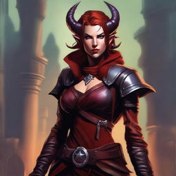 A high quality image of a female Tiefling rogue