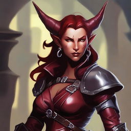 A high quality image of a female Tiefling rogue