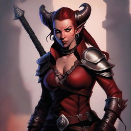 A high quality image of a female Tiefling rogue