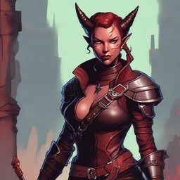 A high quality image of a female Tiefling rogue