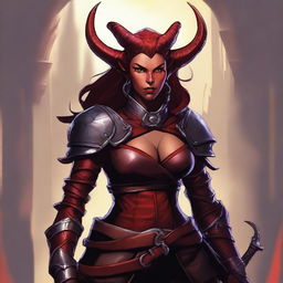 A high quality image of a female Tiefling rogue with red skin