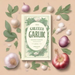 A detailed illustration featuring garlic, Aidan fruit, sea salt, and various herbs, arranged artistically