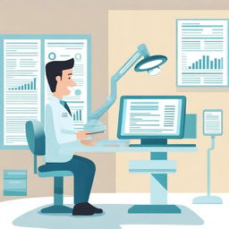 An illustration showing a dentist interpreting lab test results