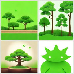 Generate four images for WeChat profile pictures with a primary color of green (occupying more than 50%)