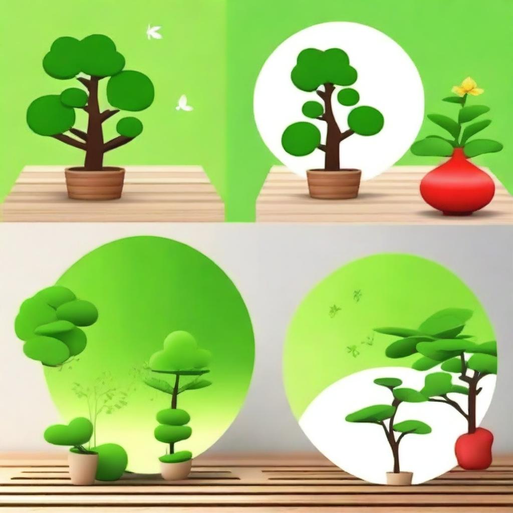 Create a set of 4 WeChat profile pictures with a primary color scheme of green (occupying more than 50%)