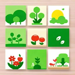 Create a set of 4 WeChat profile pictures with a primary color scheme of green (occupying more than 50%)