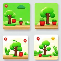 Create a set of 4 WeChat profile pictures with a primary color scheme of green (occupying more than 50%)