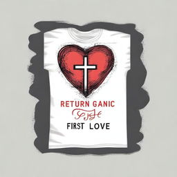 Create a simple yet impactful T-shirt design with the theme 'Return to the First Love' for those who have gone astray from God