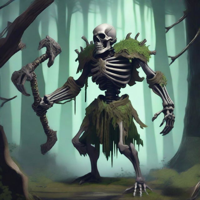 A skeleton barbarian with a slime suit coating the entire skeletal structure