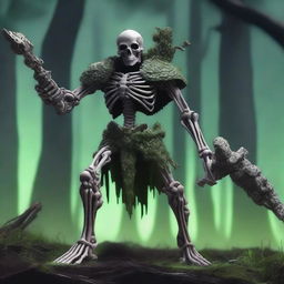 A skeleton barbarian with a slime suit coating the entire skeletal structure