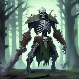 A skeleton barbarian with a slime suit coating the entire skeletal structure