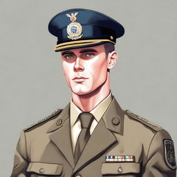 A portrait of a blue-eyed guy with dark hair, dressed in a military uniform