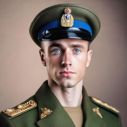 A blue-eyed guy with dark hair wearing a Ukrainian military uniform