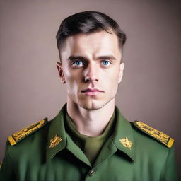 A blue-eyed guy with dark hair wearing a Ukrainian military uniform