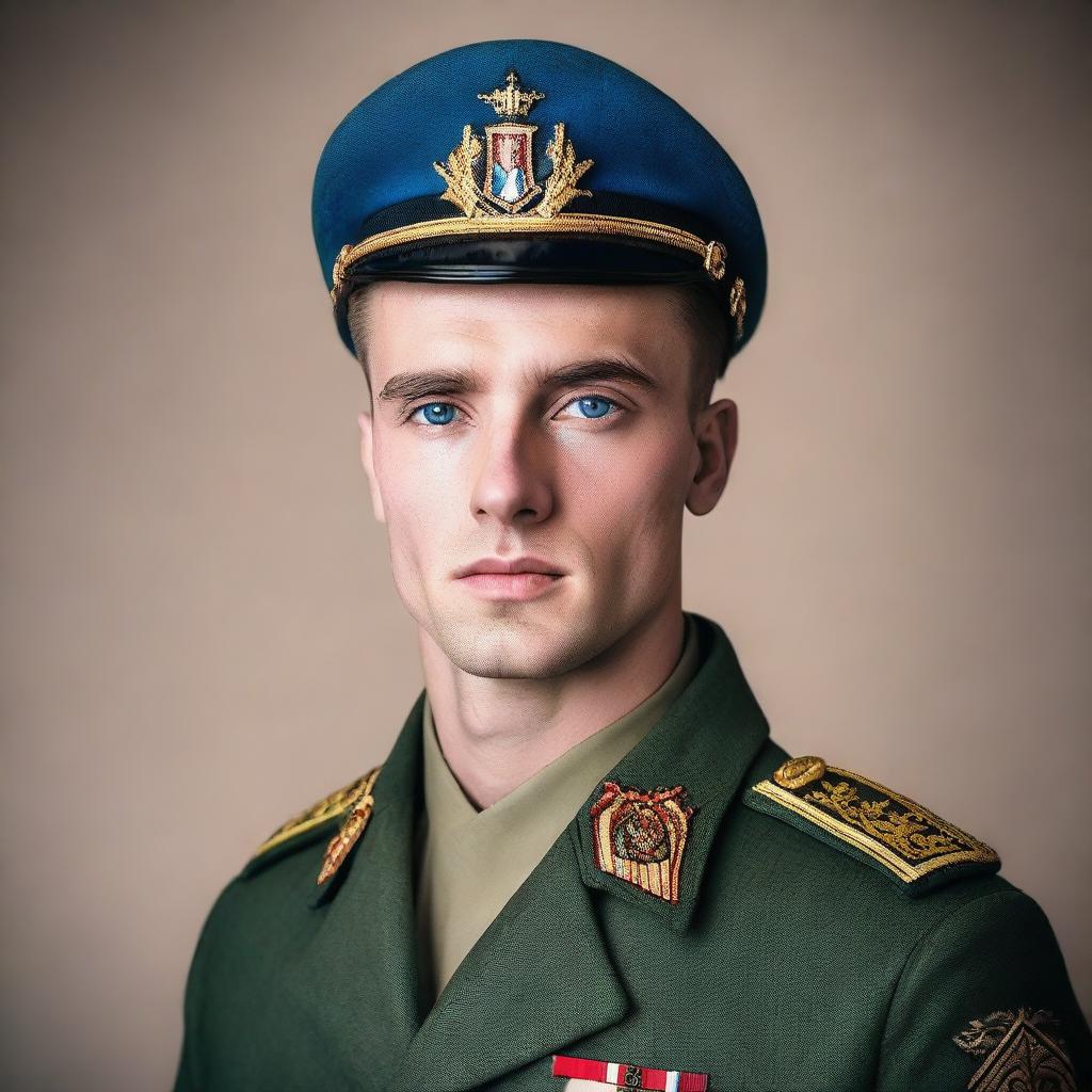 A blue-eyed guy with dark hair wearing a Ukrainian military uniform