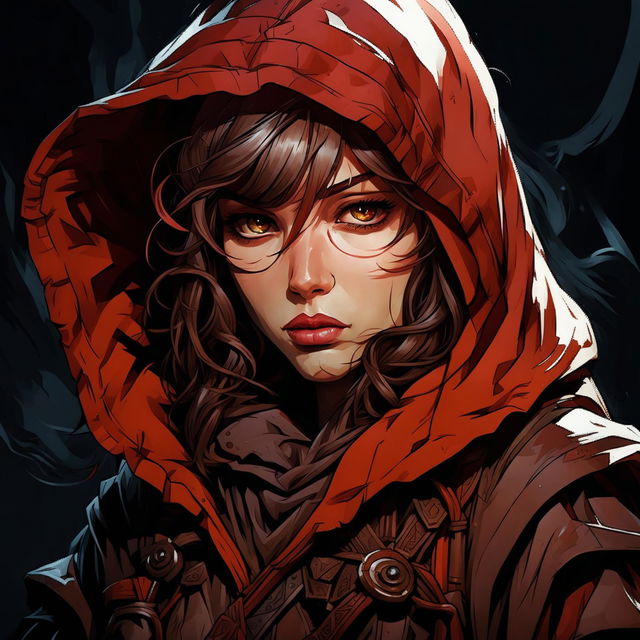 A high-quality image of a beautiful young female Tiefling with red skin, embodying the characteristics of a rogue