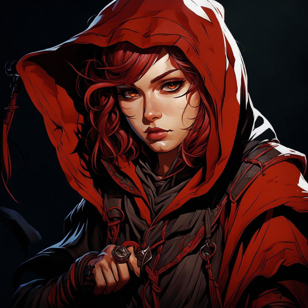 A high-quality image of a beautiful young female Tiefling with red skin, embodying the characteristics of a rogue