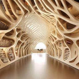 A parametrically designed library inspired by brain frequencies; with bookshelves representing brain waves, alpha, beta, and theta waves represented through unique geometric patterns imbued into the structure.