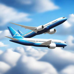 A detailed illustration of a Boeing 787 Dreamliner in flight