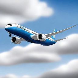 A detailed illustration of a Boeing 787 Dreamliner in flight