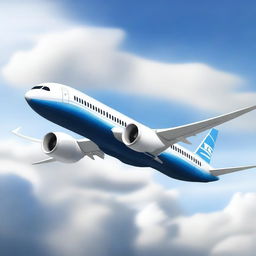 A detailed illustration of a Boeing 787 Dreamliner in flight