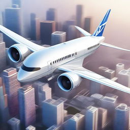 A futuristic illustration of a Boeing 787 Dreamliner integrated with advanced artificial intelligence technology