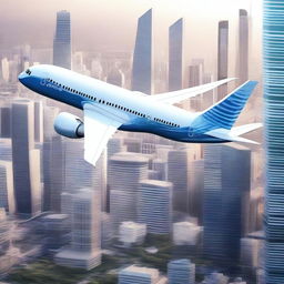 A futuristic illustration of a Boeing 787 Dreamliner integrated with advanced artificial intelligence technology