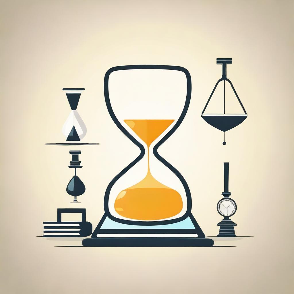 Create an image that uses simple shapes to symbolize the concepts of time, knowledge, and wealth