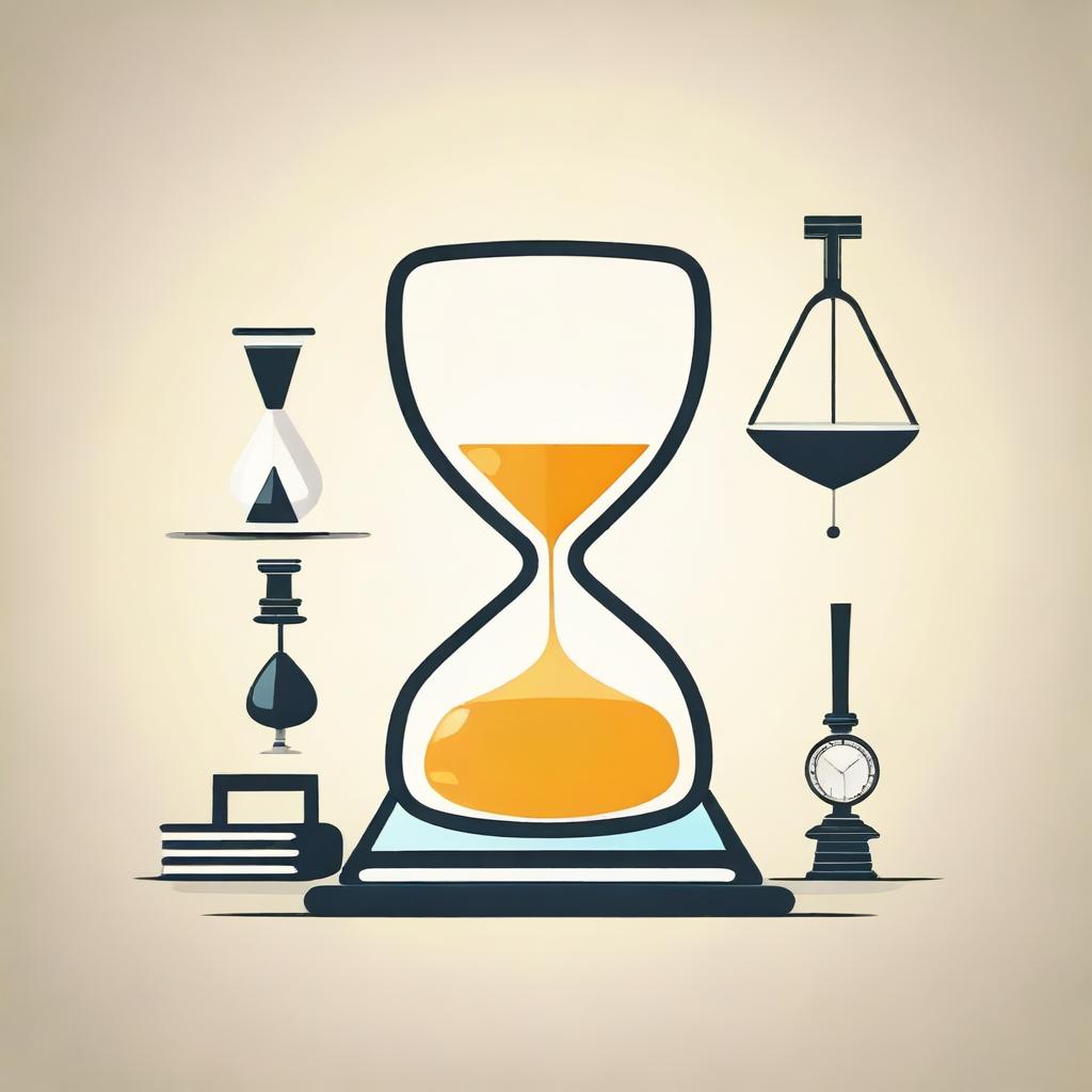 Create an image that uses simple shapes to symbolize the concepts of time, knowledge, and wealth