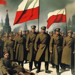 A detailed and historical depiction of the Russian Revolution of 1932, showcasing key events and figures in a dramatic and educational manner