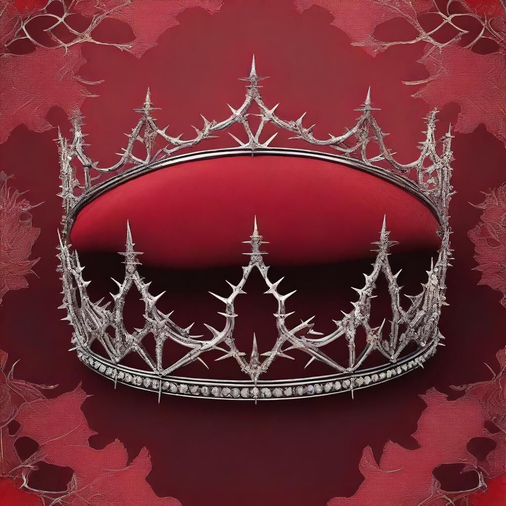 A detailed image featuring a crimson background adorned with intricate thorns