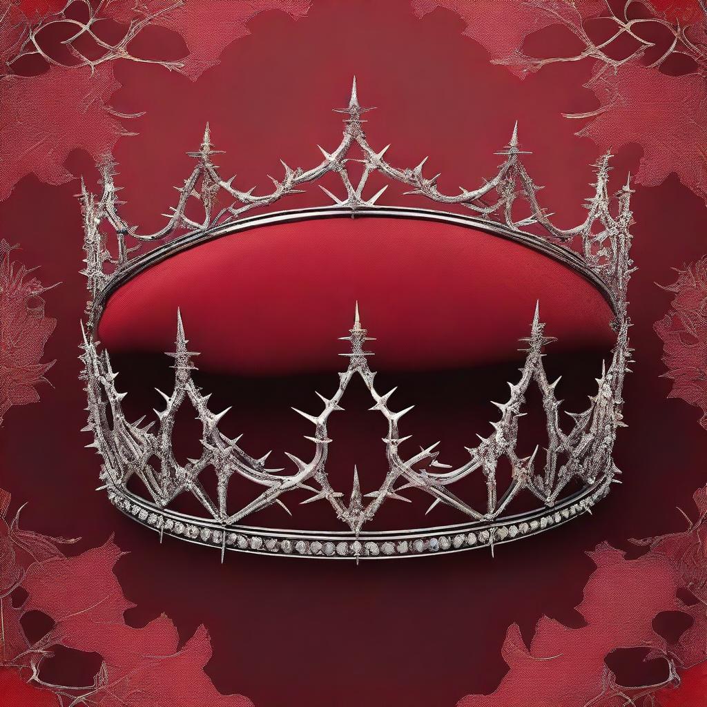 A detailed image featuring a crimson background adorned with intricate thorns