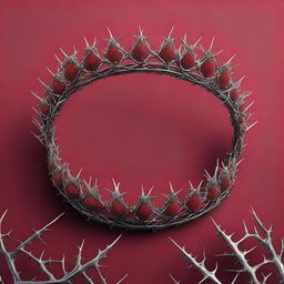 A detailed image featuring a crimson background adorned with intricate thorns