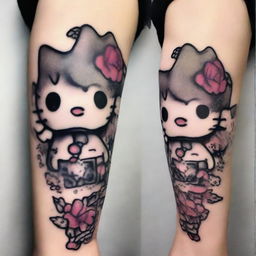 Create an image of Hello Kitty with a grunge aesthetic, featuring a Black Dahlia piercing and a face tattoo